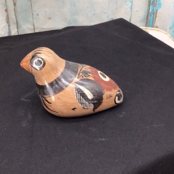 Handcrafted Ceramic Bird Figurine With Tribal Design Art - Picture 3 of 6